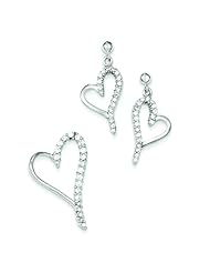 Sterling Silver CZ Heart Earring and Pendant Set