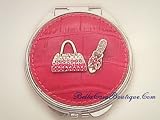 Beautiful Jeweled Mirror Compact- Pink Leather Shoe & Handbag Purse