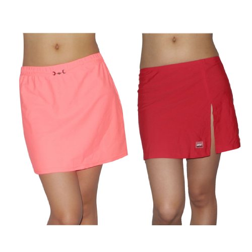 2 PACK SET: Womens Swimwear Swim / Surf Quick Dry Beach Skirt Cover Up - Mixed Brand (Medium, hot pink/red)