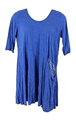 Plus Size Scoop Neck Crinkled Elbow Length Sleeves Cotton/Polyester/Rayon Tunic 