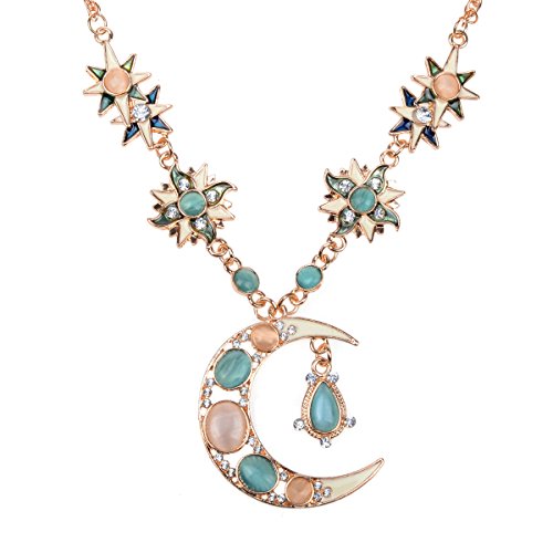 Imixlot Gold Plated Rhinestone Enamel Star Sun Moon Flower Pendant Necklace Dangle Earrings