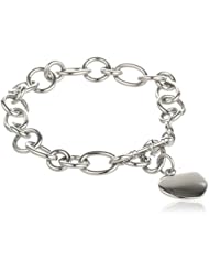 Womens Stainless Steel Heart Charm Bracelet, 9"