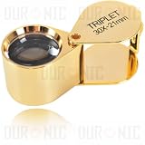 Duronic Gold Pocket Magnifier - 30x Magnification, 21mm Loupe [[improved version]] with Leather Pouch
