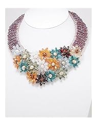 Mixed Colors Flower Glass Necklace In Sterling Silver