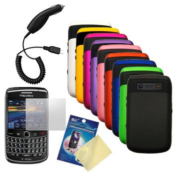 Nine Pcs Two Tone Soft-Touch Hard Cases / Covers / Shells, LCD Screen Guard / Protector & Car Charger for RIM BlackBerry Bold 9700 / 9780