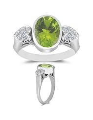 0.12 Cts Diamond & 2.75 Cts Peridot Ring in 14K White Gold