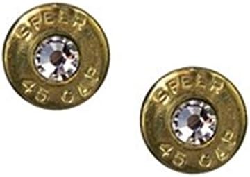 Spent Rounds Designs 45 Caliber Single Post Goldtone Earrings with Clear Crystals