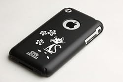 Apple iPhone 1G Soft Polycarbonate Slim fit Case - Black with Cat Tattoo (Cozip Brand) Made in Korea