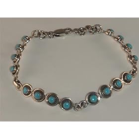 Turquoise Sterling Silver Tennis Bracelet - BR-0067 by Unknown