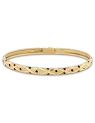 Children / Teen 14k Yellow Gold Flexible Bangle Beautifully Designed w/ Enamel Poco Dots 3.5mm Wide
