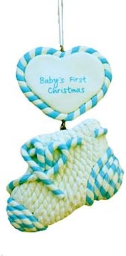 Blue Bootie with Heart Babys Christmas First Ornaments [49424A]
