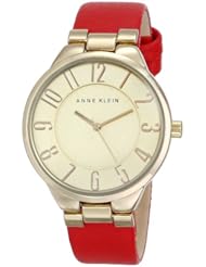 Anne Klein Womens AK/1618CHRD Gold-Tone Easy-to-Read Dial Red Leather Strap Watch