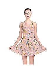 Polyester/Spandex General Print Stretchy Feathers Skater Dress 