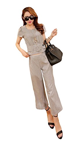 レディース カジュアル エレガント 春夏物 大きいサイズ ツーピース スーツ ワンピース パンツ 長ズボン ワイドレッグパンツ 半袖 ラウンドネック ウェストベルト 美脚 スリム セレブファッション かわいいスカーフ付き AT0362