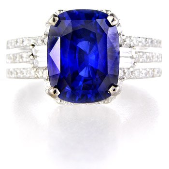 Diamond & Blue Sapphire 18k White Gold Right Hand Ring