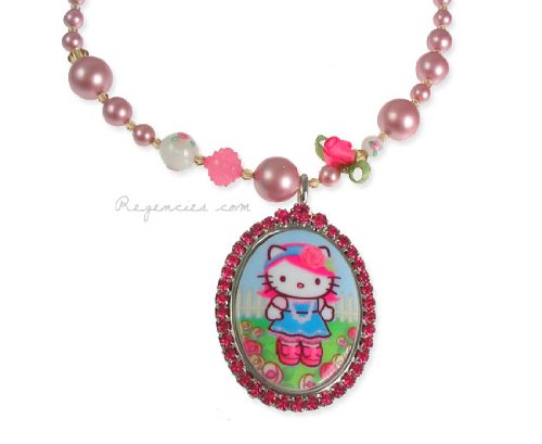 Tarina Tarantino Hello Kitty Pink Head Rose Pearl Necklace