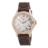 Armitron Women's 753962MPRGBN Swarovski Crystal NOW Rosegold-Tone Brown Silicone Strap Watch