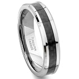 Tungsten Carbide 6MM Carbon Fiber Inlay Wedding Band Ring Size 5-12.5