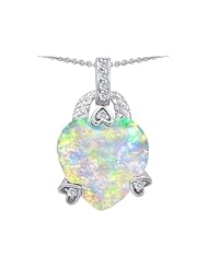Original Star K (tm) Large Heart Shape 13mm Created Opal Designer Pendant in 925 Sterling Silver