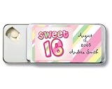 Baby Keepsake: Candy Stripe Design Sweet Sixteen Personalized Slide Mint Tin Favors - (Set of 24)