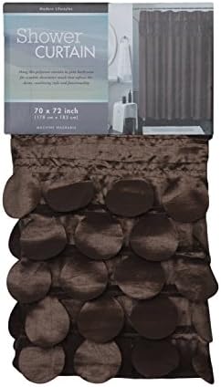 Solid Color Fabric Shower Curtain with 3D Design Circle Pattern Band (Chocolate Brown)