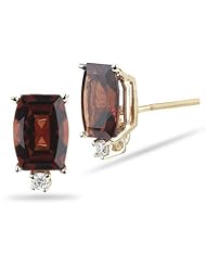 0.02 Cts Diamond & 2.30 Cts of 7x5 AA Barrel Cut Garnet Stud Earrings in 14K Yellow Gold
