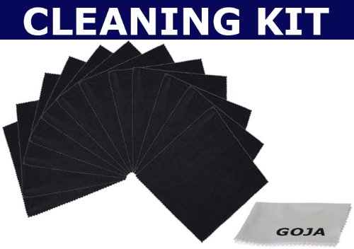 (13 Piece Set) 12 Black Premium Microfiber Cleaning Cloths For Electronic Devices, Cell Phones, Digital Cameras, Lens, Tvs, Ipod, Ipad, Iphone, Glasses, Sunglasses, Blackberry, Nokia, Droid, Samsung, Lg, Canon, Nikon, And Others + 1 Premium Microfiber Goja Cleaning Cloth