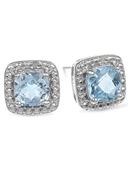Sterling Silver Blue Topaz and Diamond Accent Square Post Earrings