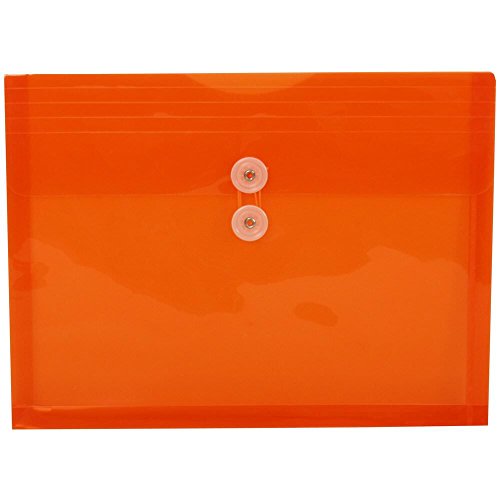 JAM PaperÂ® Plastic Envelope with Button & String Enclosure - Letter Booklet (9 3/4" x 13") - Orange - 12 envelopes per pack