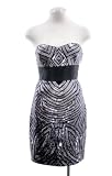 BCBG MaxAzria Black Combo Silk Strapless Cocktail Dress With Silver Sequins
