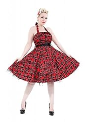 Plaid Print  Stretchy Vintage Cotton/Elastane/Tulle Halter Cocktail  Dress With a Bow(s)