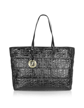 Fendi Medium Black Zucca Quilted Shopping Roll Bag