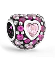 Bling Jewelry 925 Sterling Silver Red CZ Heart Bead Pandora Compatible