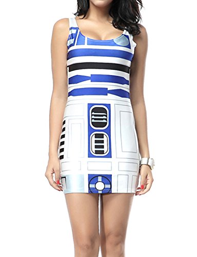 Pink Queen Womens STAR WARS 3d Digital Print Low-cut Bodycon Vest Dress