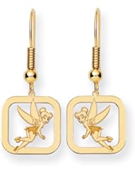 Disney Yellow Gold Square Tinker Bell Fishhook Earrings