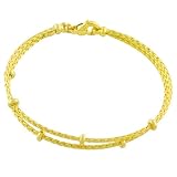 14 Karat Yellow Gold Double Wheat Bracelet With Beads 7.5 Inch