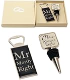 "Mr Right & Mrs Always Right" Wine Bottle Stopper and Opener Special Gift Set By Haysom Interiors