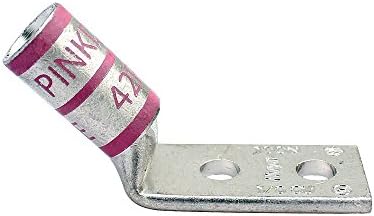 Huya UL Listed LB103843FP-250 Code Conductor Lug, Two Hole, Long Barrel With Window, 45 Degree Angle, 1/0 AWG Copper Conductor Size, Pink Color Code, 3/8'' Stud Hole Size, 1.75" Stud Hole Spacing, 1-1/2" Wire Strip Length (Price For: Pack of 500)