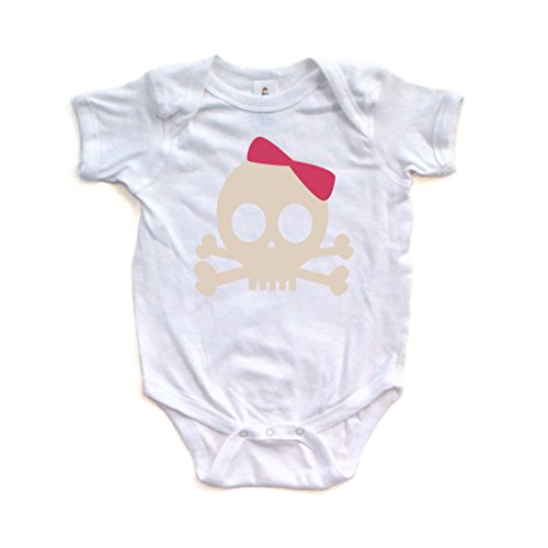 Apericots Cute White Short Sleeve Bodysuit with Pirate Princess Skull Design