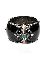 14kt Gold Diamond Pave Enamel Emerald Bangle Bracelet Jewelry