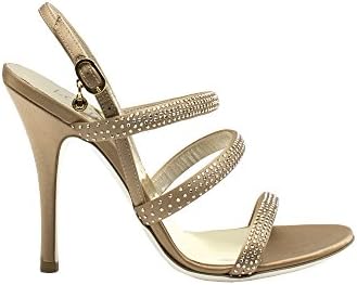 Loriblu Beige Satin Slingback With Gold Crystals
