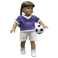 Purple and White Soccer Outfit with Plush Ball. Fits 18 Dolls like American Girl®