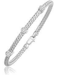 Basket Weave Bangle with Diamond Accents in 14K White Gold (4.0mm)