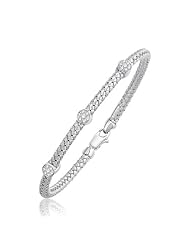 Basket Weave Bangle with Diamond Accents in 14K White Gold (4.0mm)