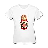 URWhatUwear Women Custom Russian Dolls Matryoshka Babushka Shirt Short Sleeve Tshirt White S