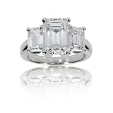 Platinum Diamond Three Stone Emerald Cut Ring (3.1 ct Center, 5.29 cttw, H Color, VVS2 Clarity), Size 7