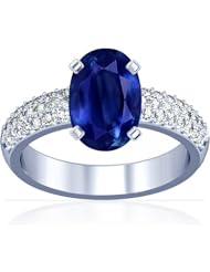 14K White Gold Oval Cut Blue Sapphire Ring With Sidestones
