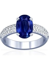 18K White Gold Oval Cut Blue Sapphire Ring With Sidestones