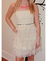Karlie Womens Vintage Look Cream/Off White Lacy 3-Tiered Strappy Dress with Zipper Detail - Straps are Removable