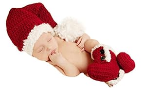 Jastore® Photography Prop Baby Lovely Santa Claus Costume Crochet Knitted Hat Shoes